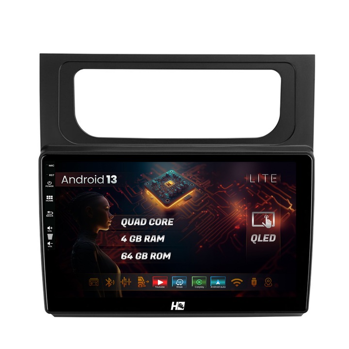 Navigatie HUB64 Volkswagen Touran (2010-2016), 4GB RAM, Android 13, Quadcore, DSP, GPS, Wi-FI, Carplay, Android Auto, USB, Bluetooth, Waze, Touchscreen, 10.1 Inch