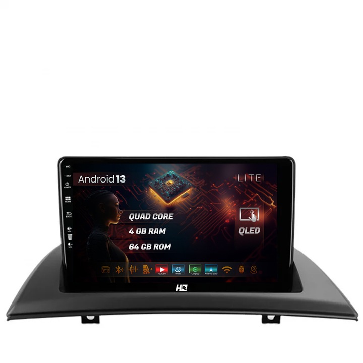 Navigatie HUB64 BMW X3 E83 (2003-2010), 4GB RAM, Android 13, Quadcore, DSP, GPS, Wi-FI, Carplay, Android Auto, USB, Bluetooth, Waze, Touchscreen, 9 inch
