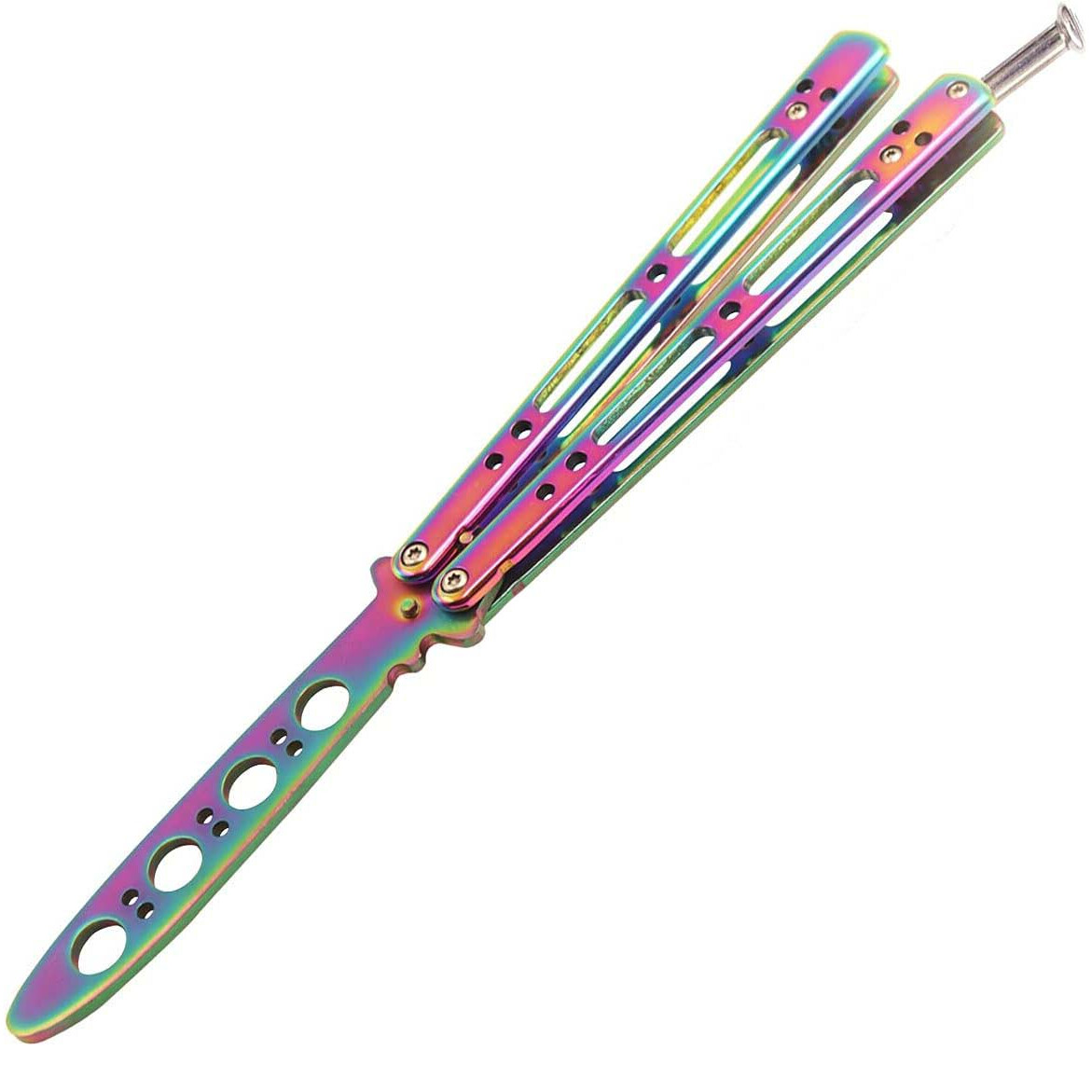 Pillangó kés él nélkül, acél, egyszerű modell, lyukakkal, 22 cm, elhalványul, Dalimag