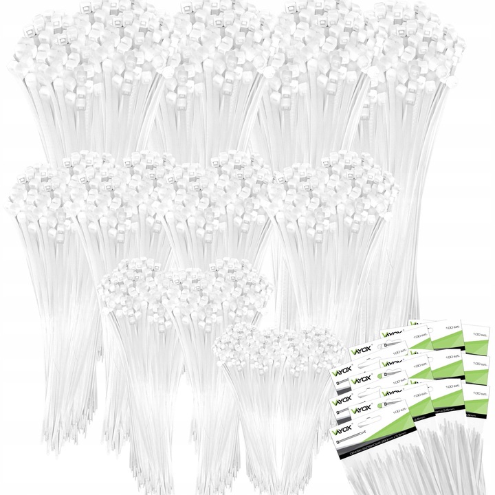 Set 1200 buc Coliere (Soricei) Plastic Vayox, Protectie UV, 15-35cm, Alb