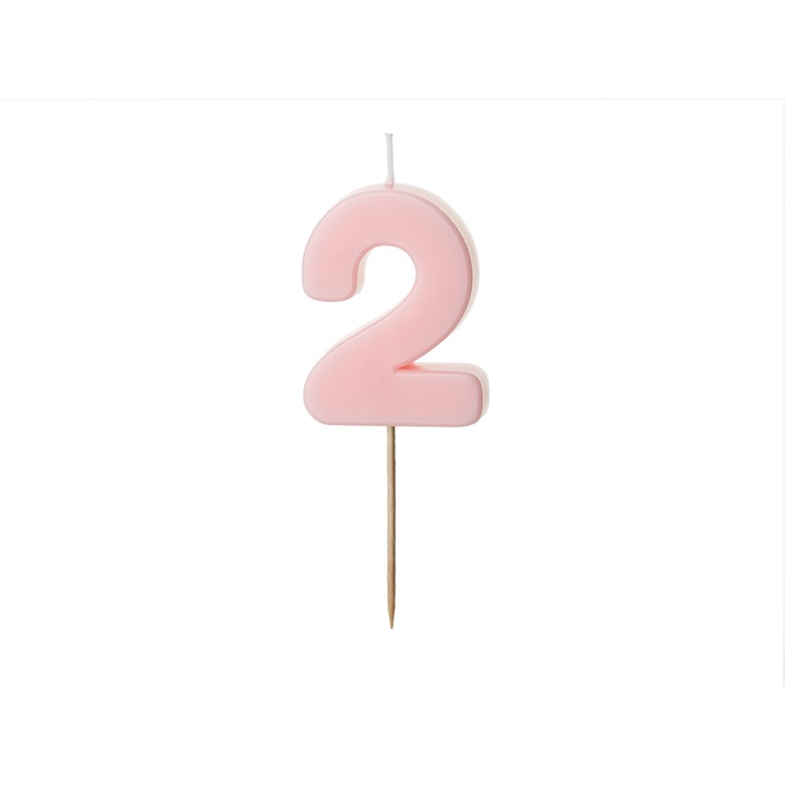 Lumanare pentru tort cifra 2 roz deschis PartyDeco