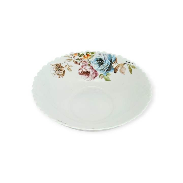 6 db-os tálak készlete, fehér, arkopális, rózsaszín és kék virágmintás, 23cm