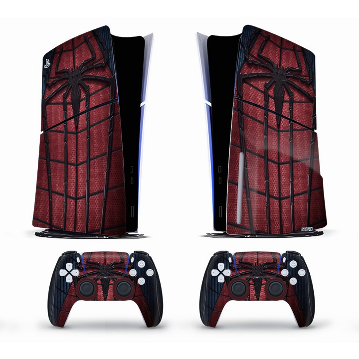 Konzol és két kontroller matrica Playstation 5 Slim Disc Edition Pókember logóval, Slim-0020