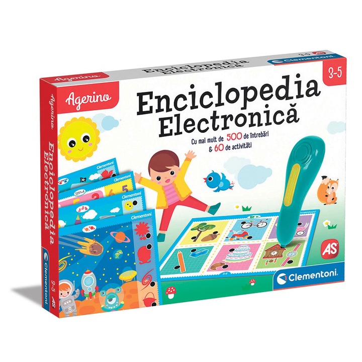 Joc Educativ Clementoni, Agerino Enciclopedia Electronica, 30 Cartonase, Multicolor, 3-5 Ani