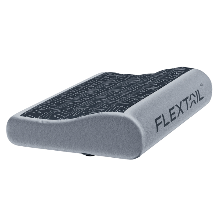Надуваема възглавница Flextail Zero, с мемори пяна, безшумна, компактна, за къмпинг/пътуване, ергономична, 42x30x10 см, ултра лека, перяща се калъфка, 250 г, сива
