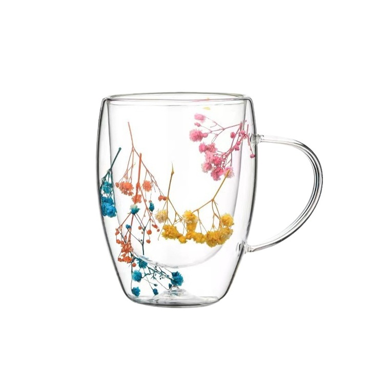 Чаша, Mindblower, Floral Fantasy, 300 ml, прозрачна, с двойни стени, 2 x 5,5 x 8 cm - ергономична и лесна за работа