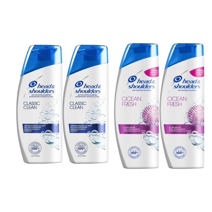 Head&shoulders Hygiene Set 4 x Components, 2 x 90ml класически чист шампоан, 2 x 200ml ocean fresh шампоан, дерматологично тестван, дълготрайна свежест, деликатен за скалпа, нетоксичен, екологичен, блестящ външен вид, предотвратява дразнене на кожата