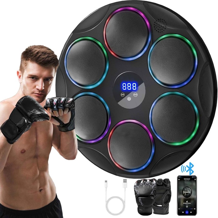 Смарт боксова круша WALALLA, с Bluetooth, сензорен LED, 9 скоростни програми, черен, 44x44см