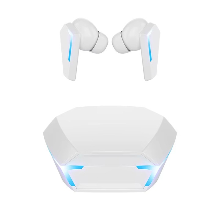 Casti de gaming fara fir, Bluetooth 5.2, latenta scazuta, unitate dinamica de 12 mm, microfon HD, efect de iluminare RGB, 30 de ore de viata a bateriei, reducere a zgomotului, control tactil, compatibilitate universala, Alb