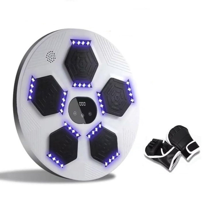 Комплект боксова круша, WALALLA, Bluetooth връзка, регулируема височина, пластмаса, LED сензорен екран, с ръкавици, 40x40x6.5cm, бял