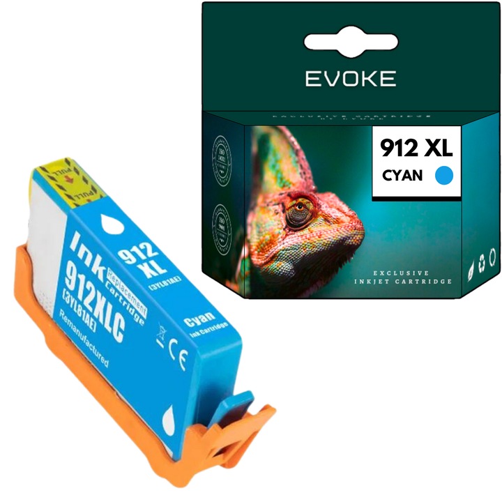 Мастилница за принтер HP 912 XL cyan, 13 ml, 825 страници, 3YL81AE, съвместима с 8010 8012e 8013 8014 8014e 8020 8022e 8024e 8025e