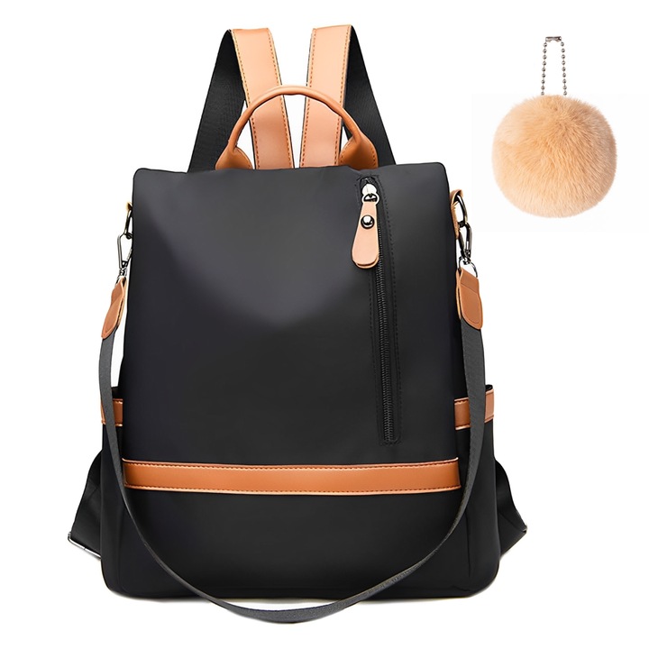 Női hátizsák, Crossbody, BYONDSELF, állítható pántokkal sokoldalú, lopásgátló, vízálló, PU és Oxford szövet, 31 × 32 × 13 cm, barna és fekete