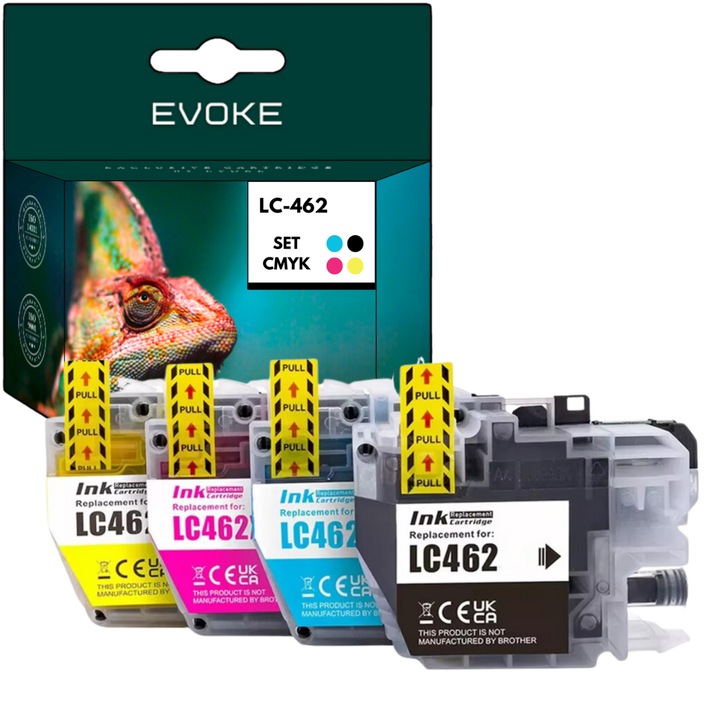 Комплект от 4 касети с мастило за принтер Brother LC462 CMYK XL, 3000 страници черни, 16 ml и 1500 страници всеки цвят, LC-462, съвместими с MFC-J2340DW MFC-J3540 MFC-J3940 MFC-J3940DW