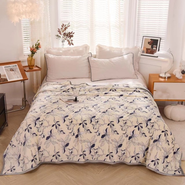 Patura cocolino pufoasa pat dublu, design minimalist, HX-6, imprimeu, 200 x 230 cm