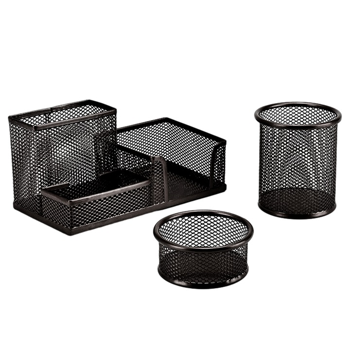 Set suport birou HERUSI metalic portabil argintiu negru 20.5x10.5x10.5cm 10x9cm 9x4cm