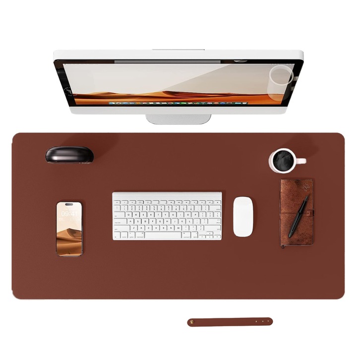 Mousepad din piele, 90x45cm, albastru, maro, negru, argintiu