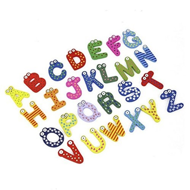 26 db-os hűtőmágnes gyerekeknek, Flippy, ABC A-Z-ig Modell, Vicces figurák, Fa, Többszínű