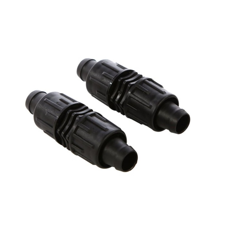 Mufa egala, pentru conectare banda irigatii prin picurare, D 17 mm, negru, polipropilena, set 2 buc