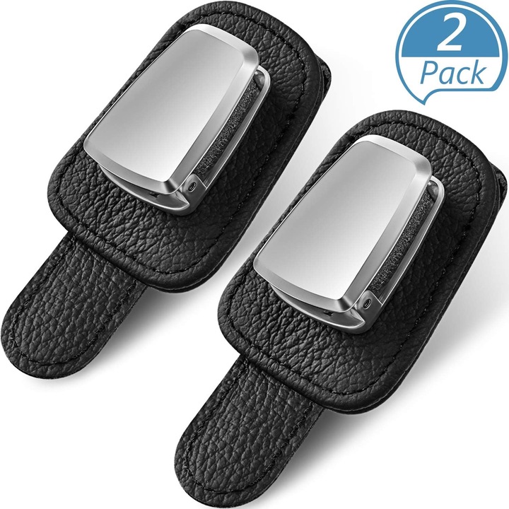 Jormftte autós szemüvegtartó, 2 darabos szett, alumíniumból és bőrből, fekete, 10x5x4,5cm