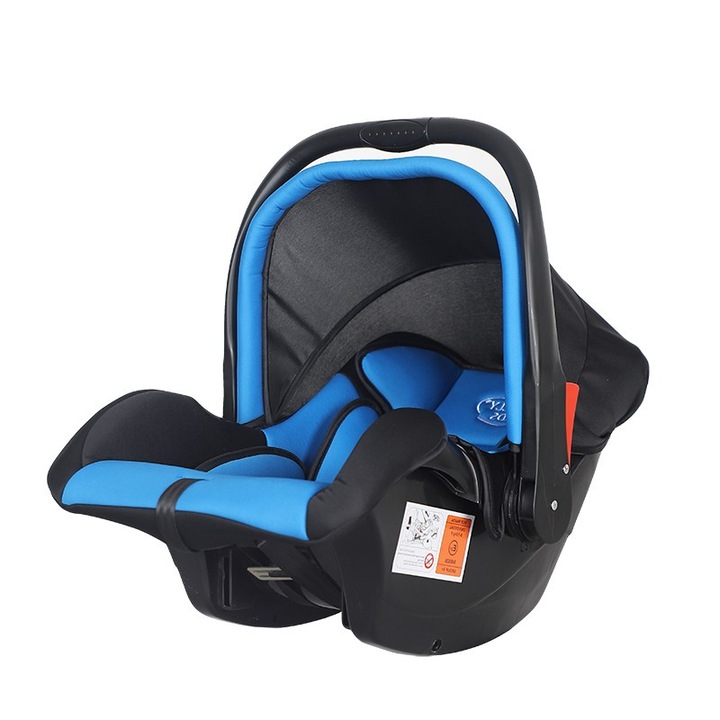 Столче за кола за бебета NOVOKIDS™ Safety Shell PRO, R-129 i-Size одобрение, Кошница за кола, Регулируема дръжка, Система за закопчаване в предпазния колан, Max 13 килограма, Син