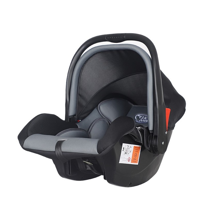 Столче за кола за бебета NOVOKIDS™ Safety Shell PRO, R-129 i-Size одобрение, Кошница за кола, Регулируема дръжка, Система за закопчаване в предпазния колан, Max 13 килограма, Сиво