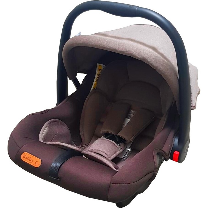 Столче за кола за бебета Baby Care™ PRO, Кошница за кола, Регулируема дръжка, R-129 i-Size одобрение, Система за закопчаване в предпазния колан, Макс. 13 килограма, Кафяво със сиво