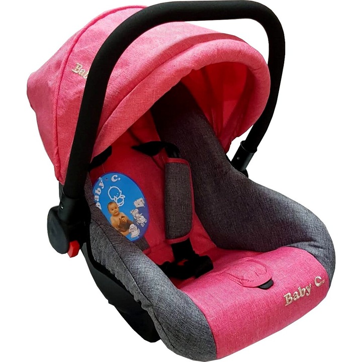Столче за кола за бебета Baby Care™ PRO, Кошница за кола, Регулируема дръжка, R-129 i-Size одобрение, Система за закопчаване в предпазния колан, Макс. 13 килограма, Розово