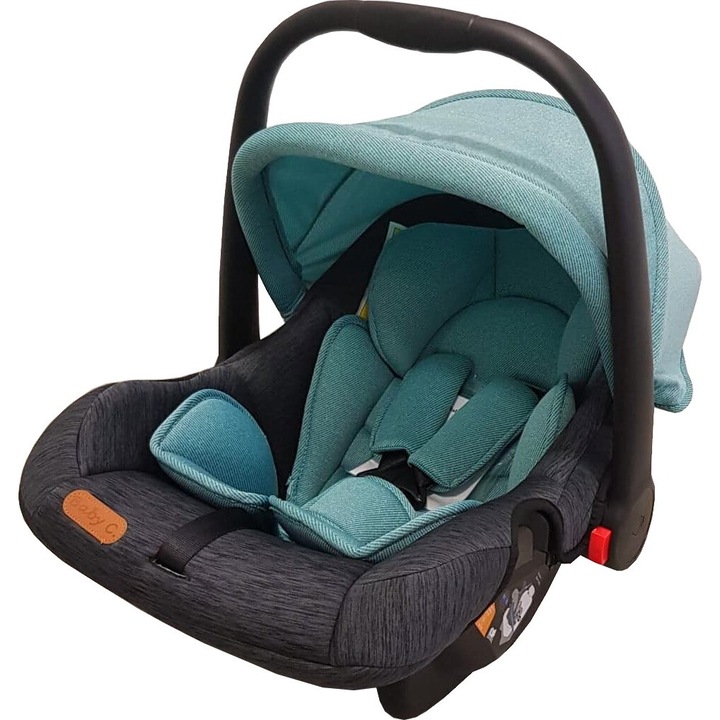 Autósülés babáknak Baby Care PRO, Autós kosár, Állítható fogantyú, R-129 i-Size jóváhagyás, Rögzítési rendszer a biztonsági övben, Max 13 kilogramm, Türkiz szürkével