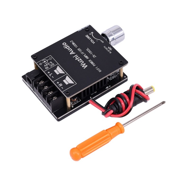 Усилвател Wuzhi Audio ZK-1002L 100W x 2, 2 канала, Bluetooth, черен, за пасивни колони