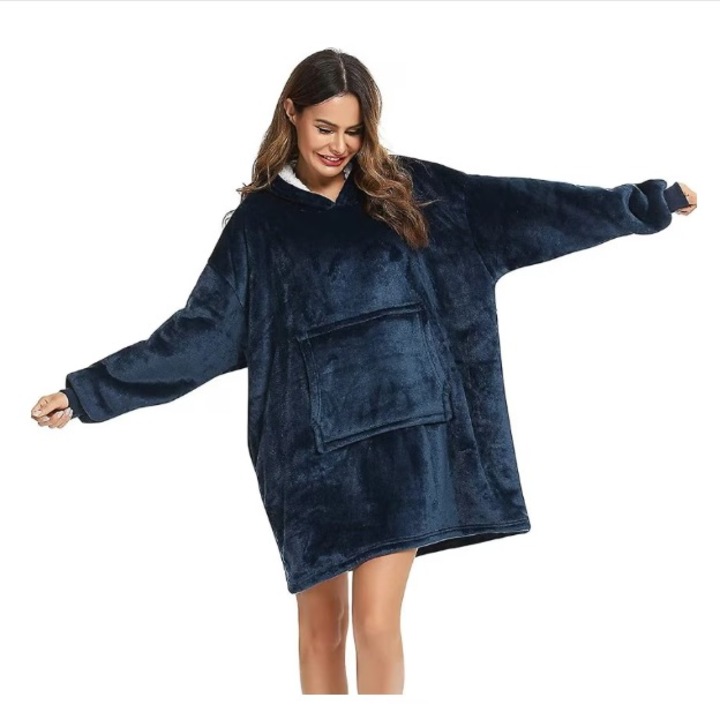 Patura pufoasa tip hanorac, marime universala, Albastru, UA