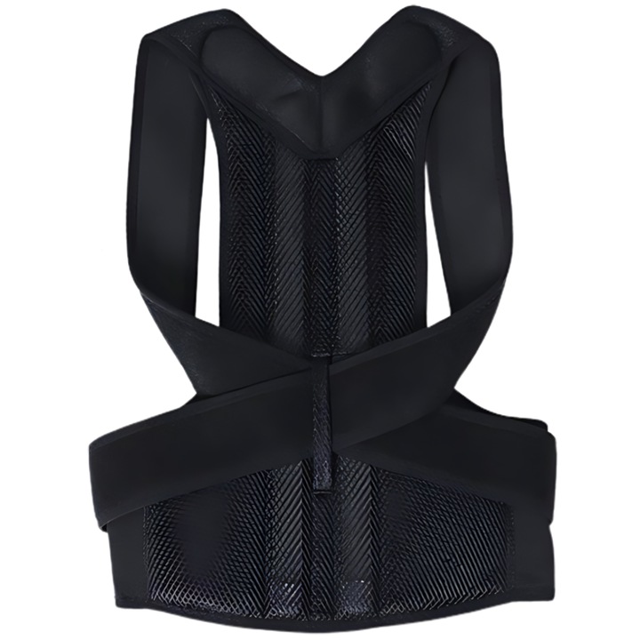 Corset Ortopedic, SDEPOT, Suport Toracal si Lombar, Ajustabil, Unisex, Negru, Marimea XL