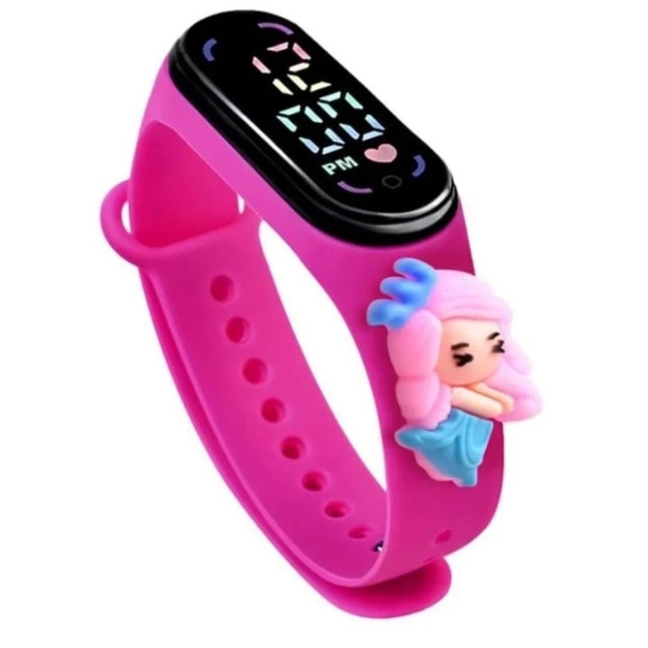 Ceas digital copii, Waterproof, Printesa, AYDE, afisaj ora data si secunde, curea reglabila silicon, roz