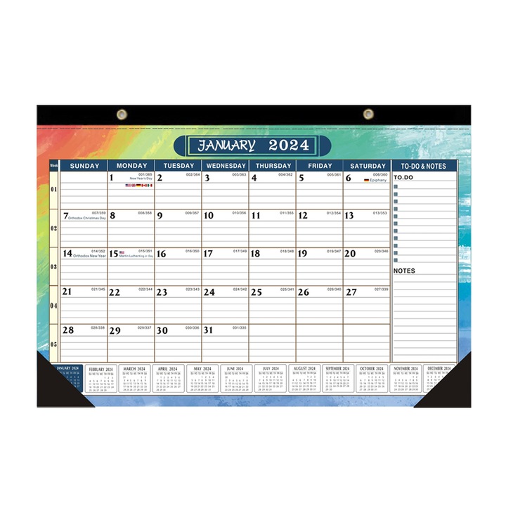Calendar de perete Herusi 2024-2025, hartie groasa, 43x30cm