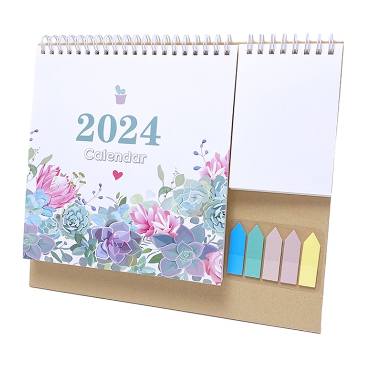 Calendar de birou HERUSI 2024, cu pagini groase, autocolante, 25x22cm