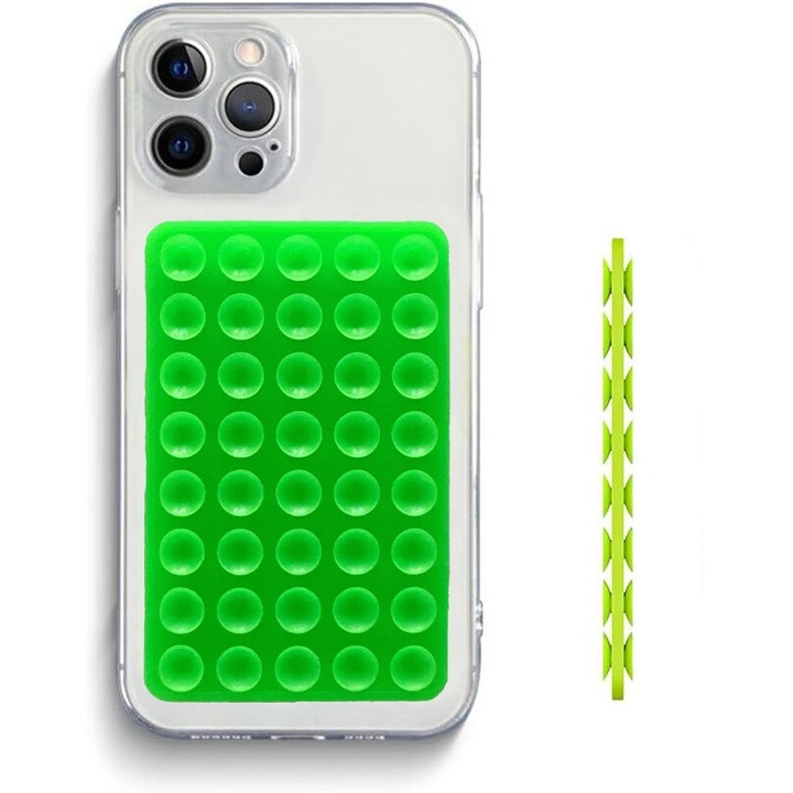 Univerzális, öntapadós telefon-/tablettartó 40 tapadókoronggal, TikTok/szelfi/videók nézéséhez alkalmas, szilikon, zöld