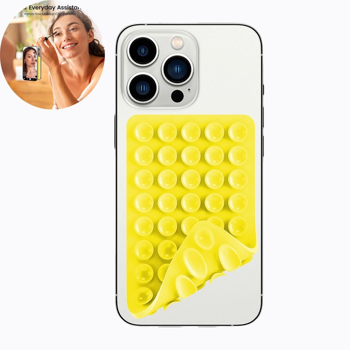 Suport Adeziv Universal, pentru Telefon/Tableta, cu 40 Ventuze, potrivit pentru Tik-Tok / Selfie / Vizionare Video, din Silicon, Galben