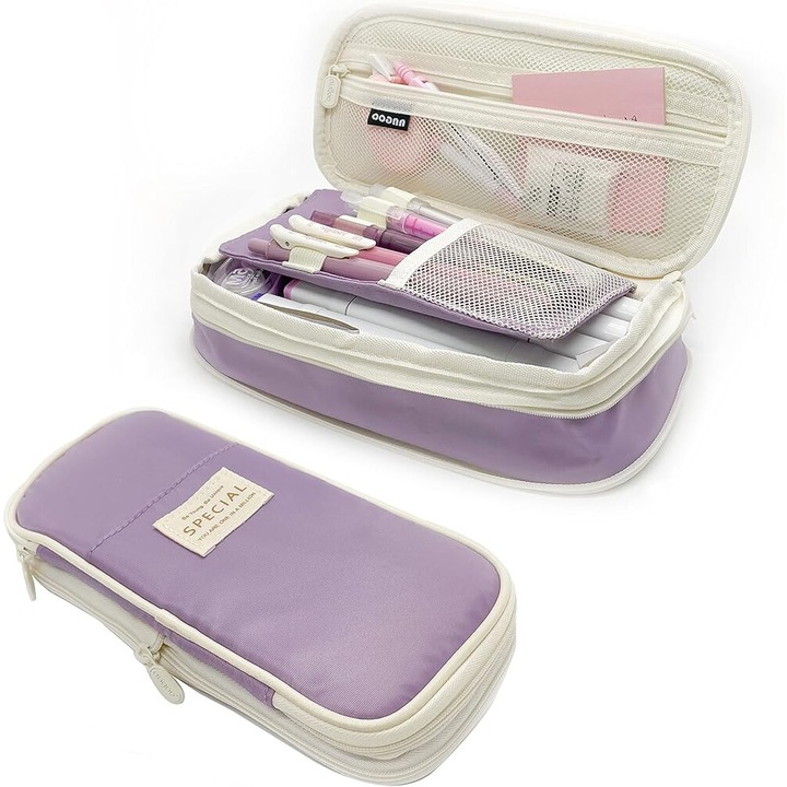 Penar scolar Special, 1 Compartiment cu Clapeta Interioara, Capacitate mare, Multifunctional, Dimensiune reglabila, 22x6.5x10.5cm, Mov