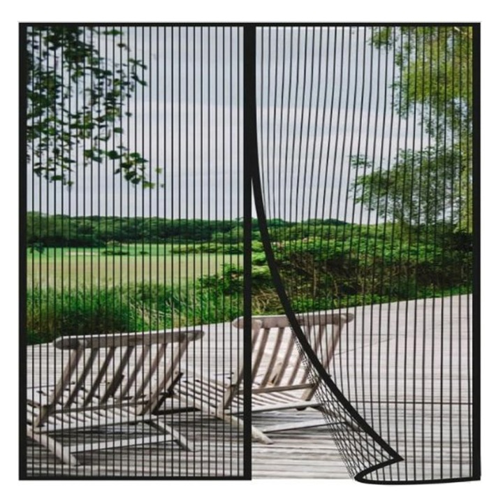 Plasa magnetica pentru usa, protectie impotriva insectelor, instalare fara gaurire, negru