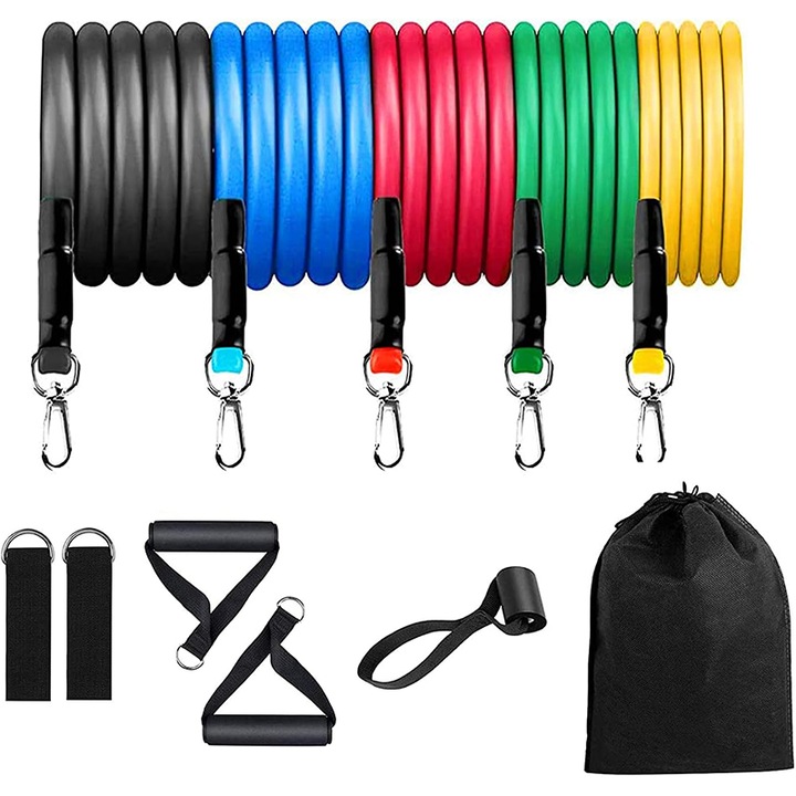 Комплект ластици за упражнения, Rqiurpn, 11 части, многоцветни, 48" дължина