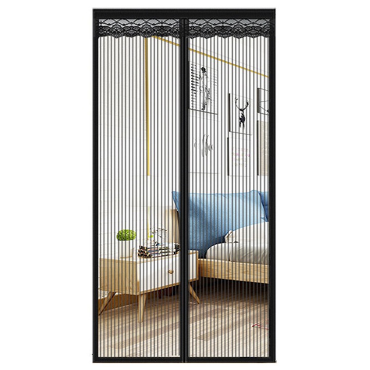 Mágneses szúnyoghálós ajtó, Longziming, Poliészter, 90x230 cm, Fekete