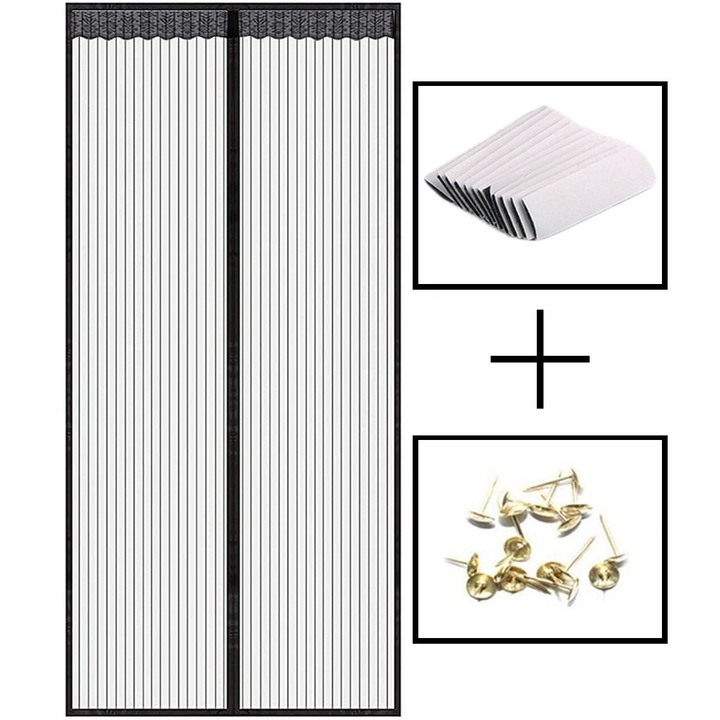 Mágneses szúnyoghálós ajtó, longziming, hálós, 90x210 cm, fekete