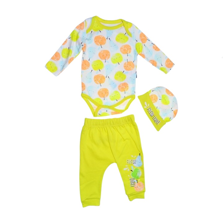 Compleu 3 piese pantaloni, body si caciula pentru copii Mini Junior SETMJ-18, Galben 112149