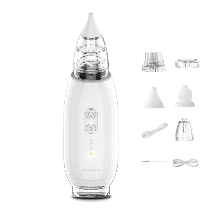 Aspirator nazal electric pentru bebelusi, DEAEGLE, auto-curatare, rezistent la apa, alb