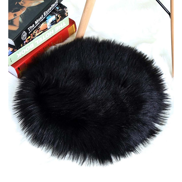 Szőnyegek, Kerek Műszőrme Szőnyeg, 3,3 x 3,3 m, Fekete