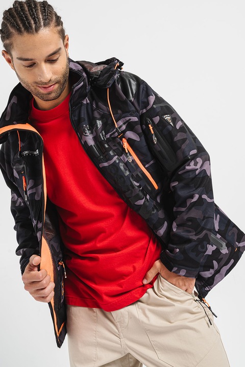 Geo Norway, Techno terepmintás télikabát kapucnival, Fekete/Szénszürke/Sötétszürke