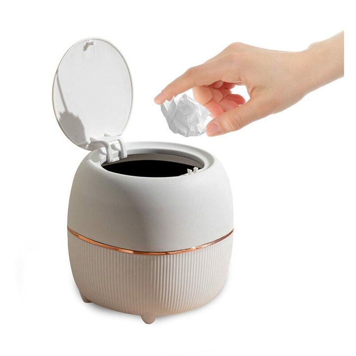 Cos de gunoi modern, Enforose, alb, 16x15cm, cu capac automat, pentru birou
