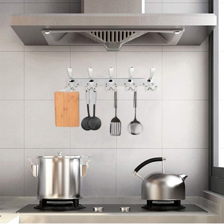 Fali akasztó, 15 kampó, rozsdamentes acél, 42x11x8cm