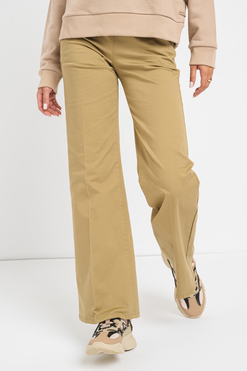 United Colors of Benetton, Pantaloni bootcut cu talie inalta, Maro