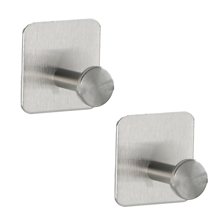 Set 2 Agatatori, Autoadezive, Inox, Argintiu, 5x5x2cm