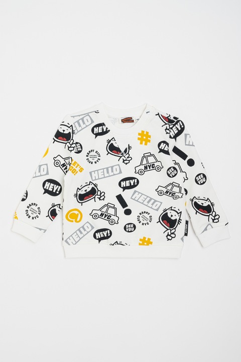 Original Marines, Суитшърт с овално деколте и шарка, Бял/Черен